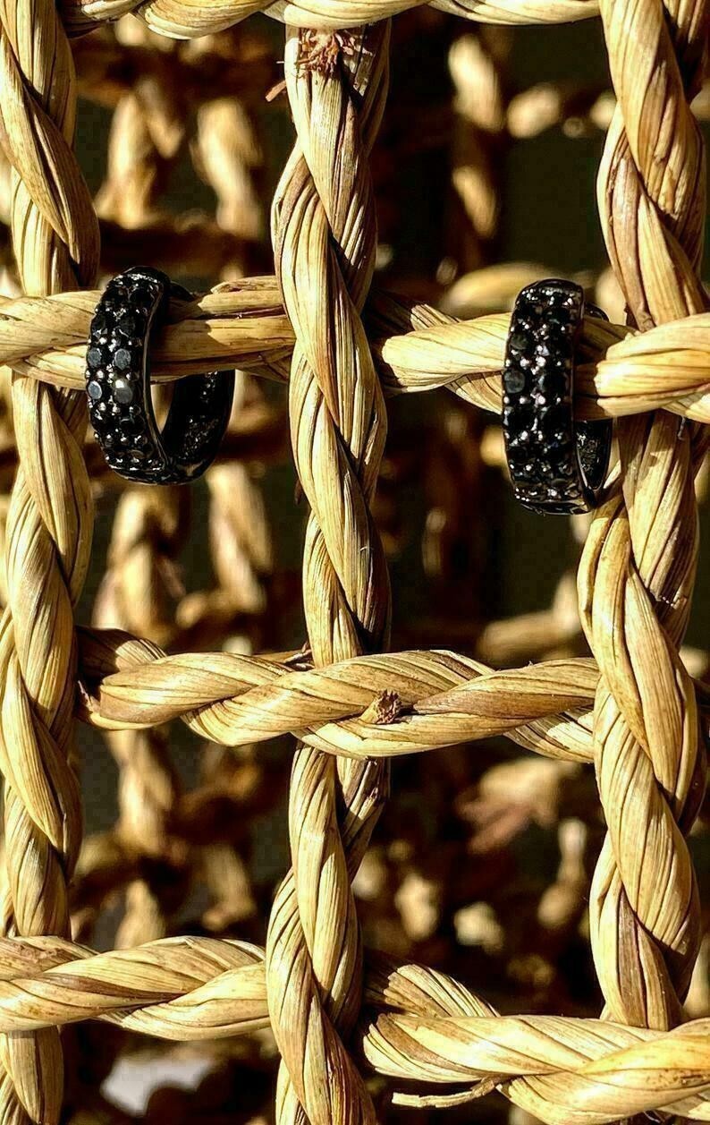 2 Ct Lab Created Diamond Unisex Cluster Huggie Hoop Earrings Black Gold Plated
