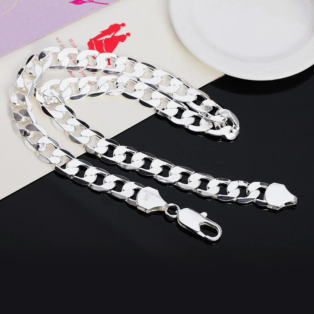 925 sterling Silver necklace for men classic 12MM chain 18-30 inch fine Fashion