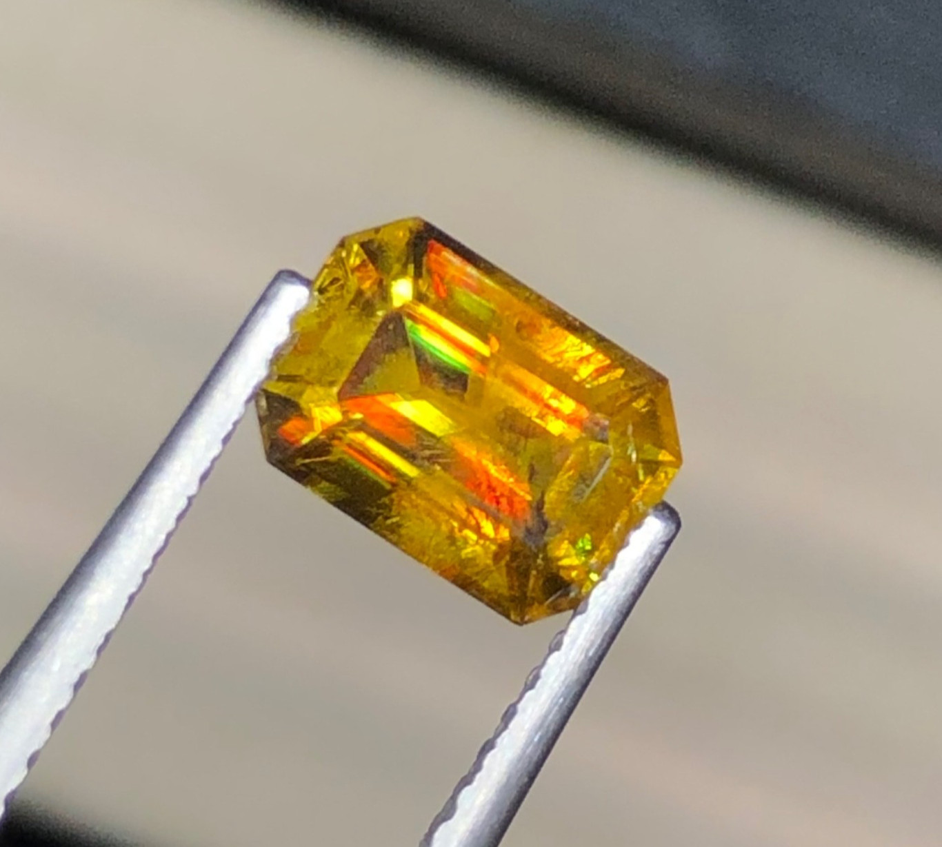 Natural 1.67 CT Rare Sphene Titanite Gemstone Emerald Cut Intense Fire