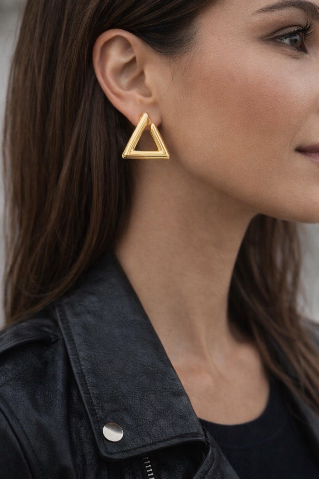 Chunky 14K Gold Plated Triangle Hoop Stud Earrings | Lightweight Modern Jewelry