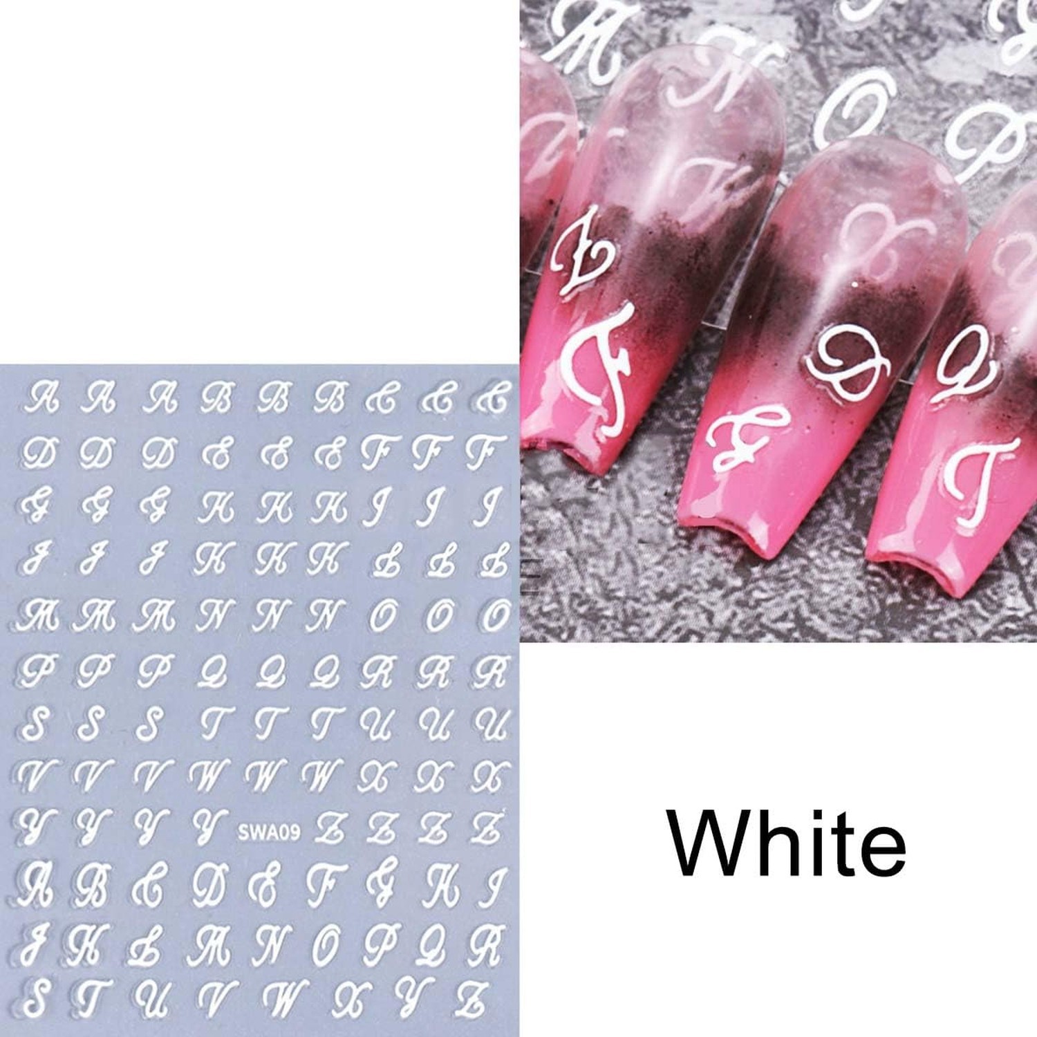12 Sheets Letter Nail Stickers for Nail Art – Gold, Silver, Black, White Init…