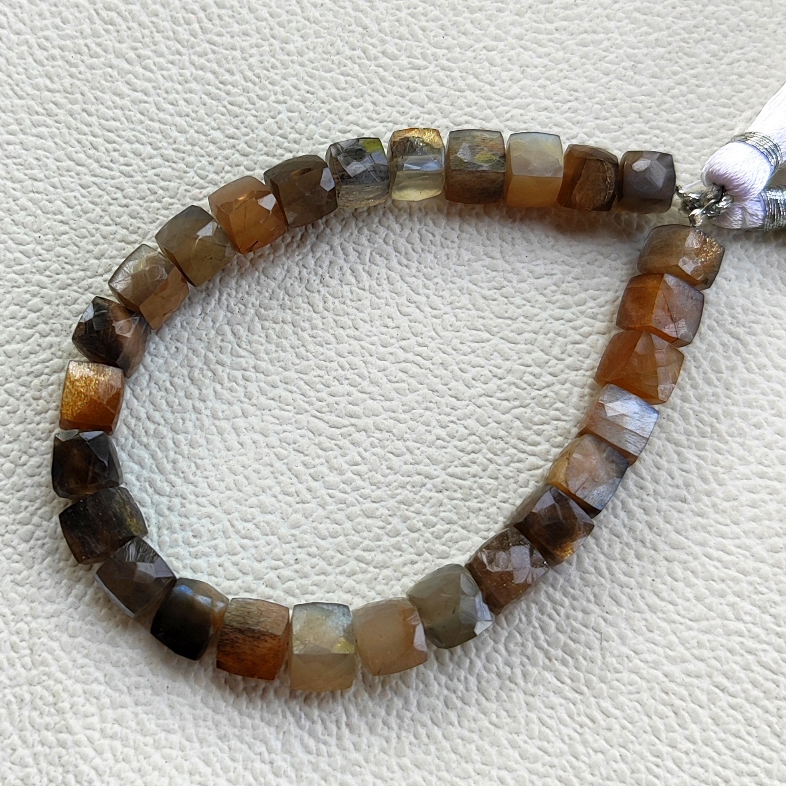 6.5mm Golden Shine Moonstone Faceted Cube Gemstone Beads 7″ Strand From India