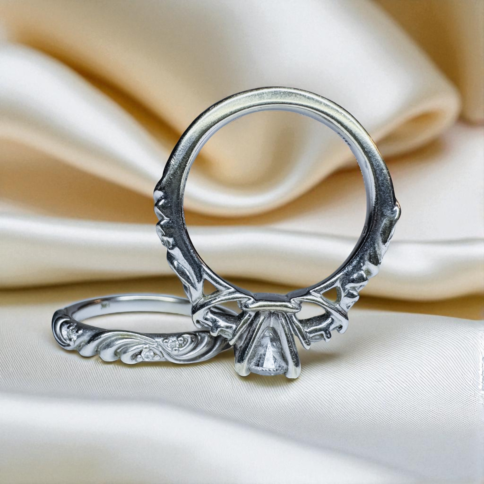 14K White Gold 1CT Diamond Ring Wedding Set $5375 Floral “Gossimer” by ARTCARVED