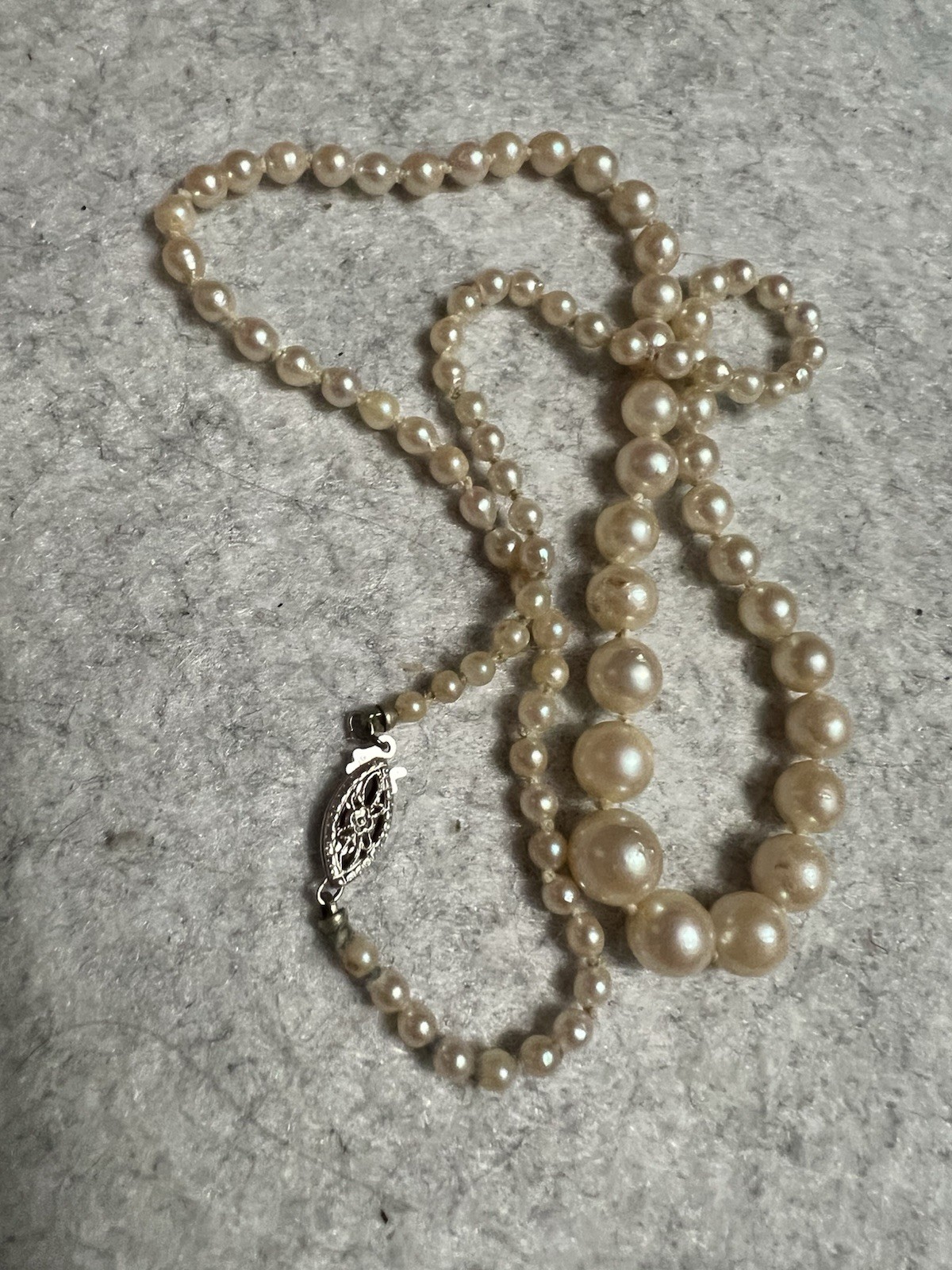 VTG 2.6~7.6mm Graduated Genuine Cultured Pearl Necklace 10k Gold Clasp 17”11.3g