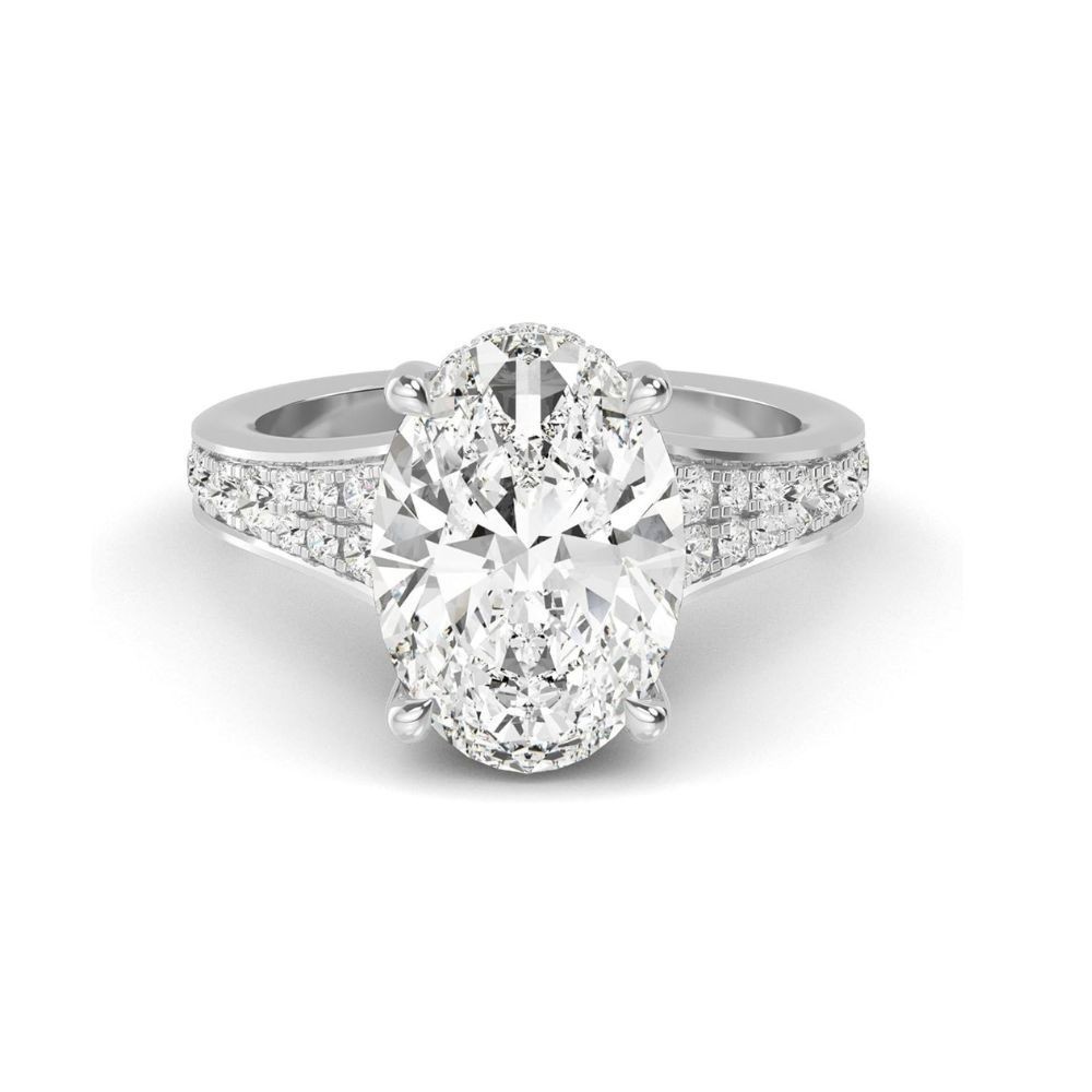 EF-VS1 1 2 3 CT Oval Lab Grown Diamond Halo Split Band Design Ring 14k Gold