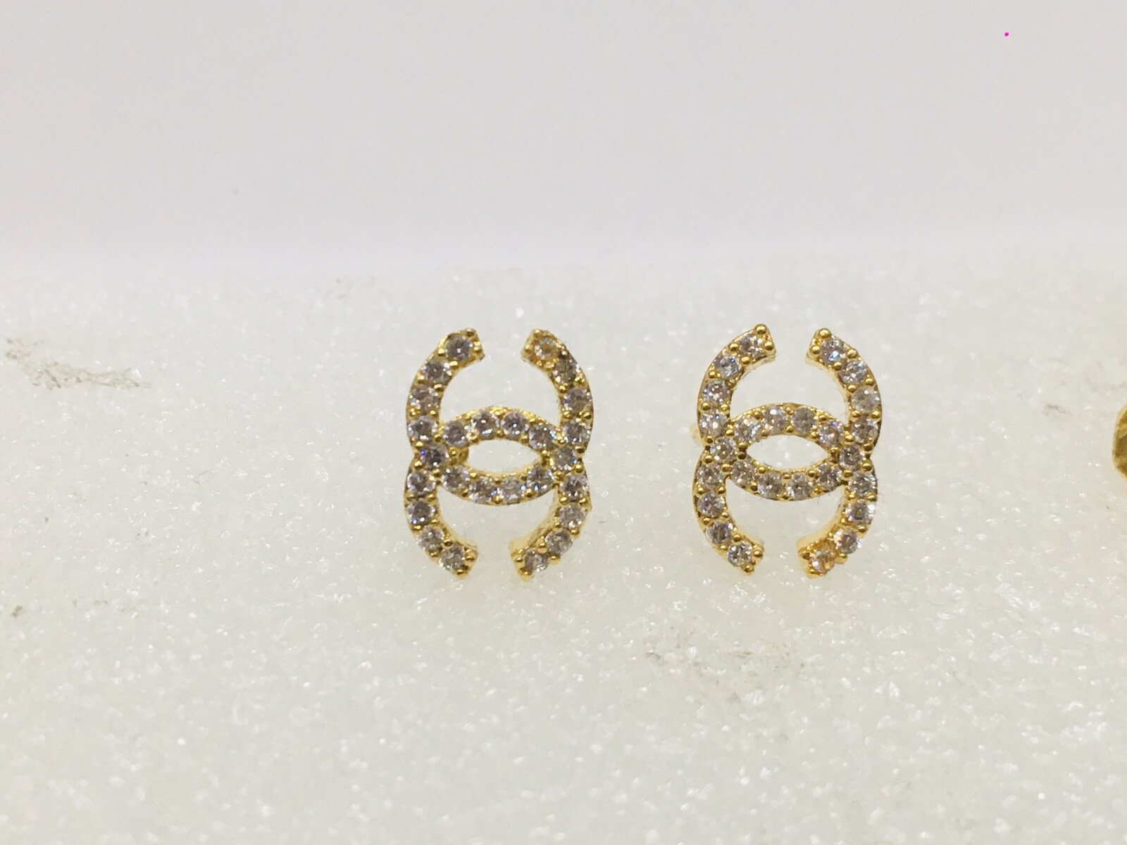 18k Gold Plated Earrings Studs for Women _ White Clear Diamanté ~ Gift Jewellery