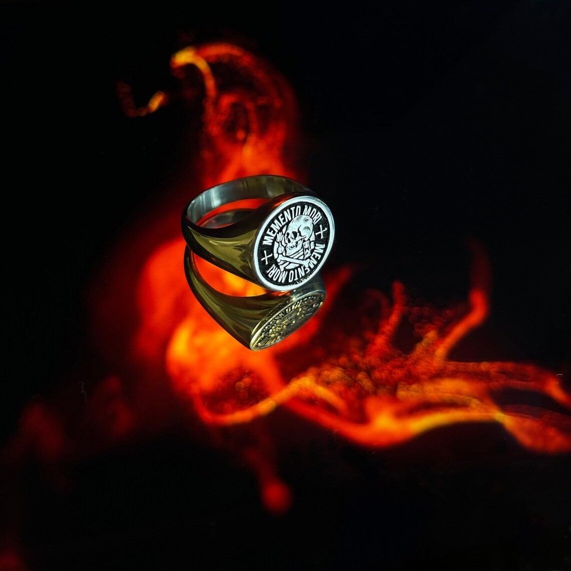 Memento Mori Signet Ring 925 Sterling Silver Handcrafted Ring US Duty Free