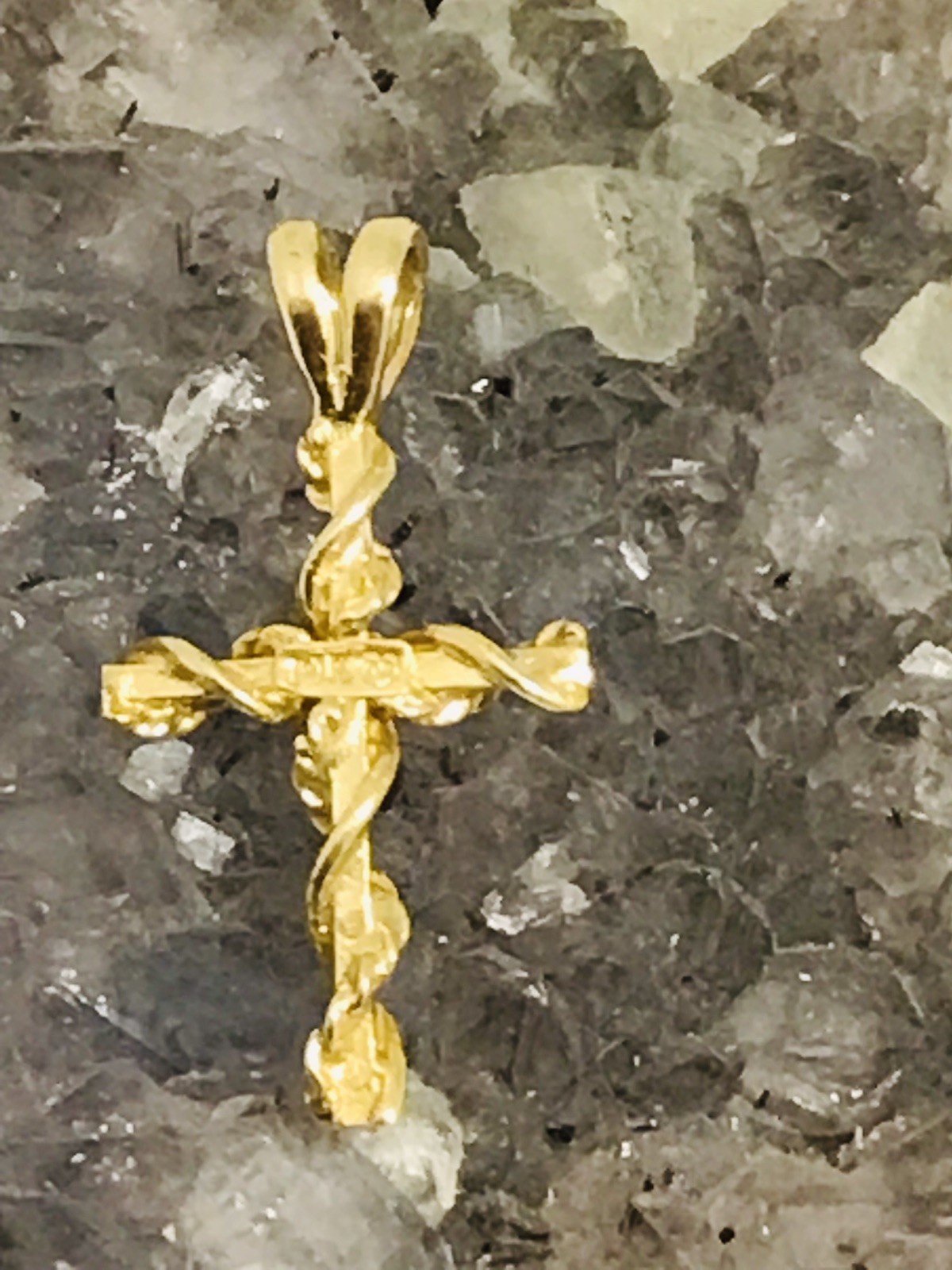 14K Yellow Gold Cross Pendant And White Gold Accent Diamond Chip Accented Center
