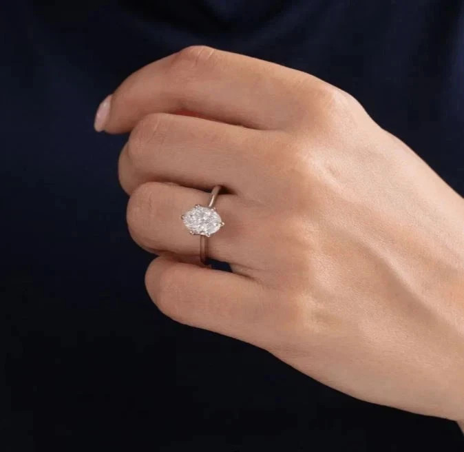 2Ct Oval-Cut Natural Diamond Solitaire Wedding Ring 950 Platinum Size 6 7 8 9