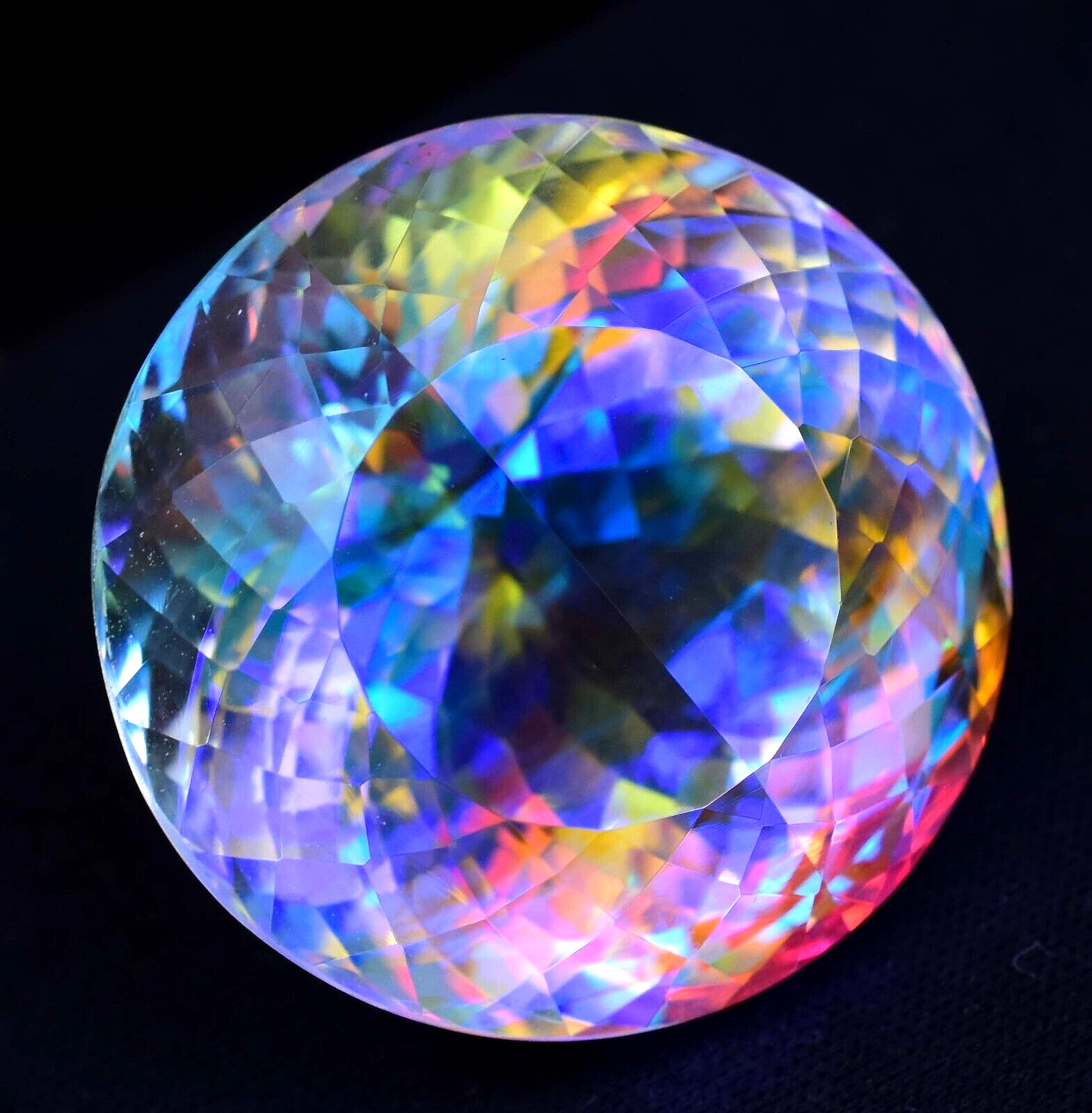 A++Natural Rainbow Mystic Topaz Round 99.20 Ct Stunning Certified Loose Gemstone