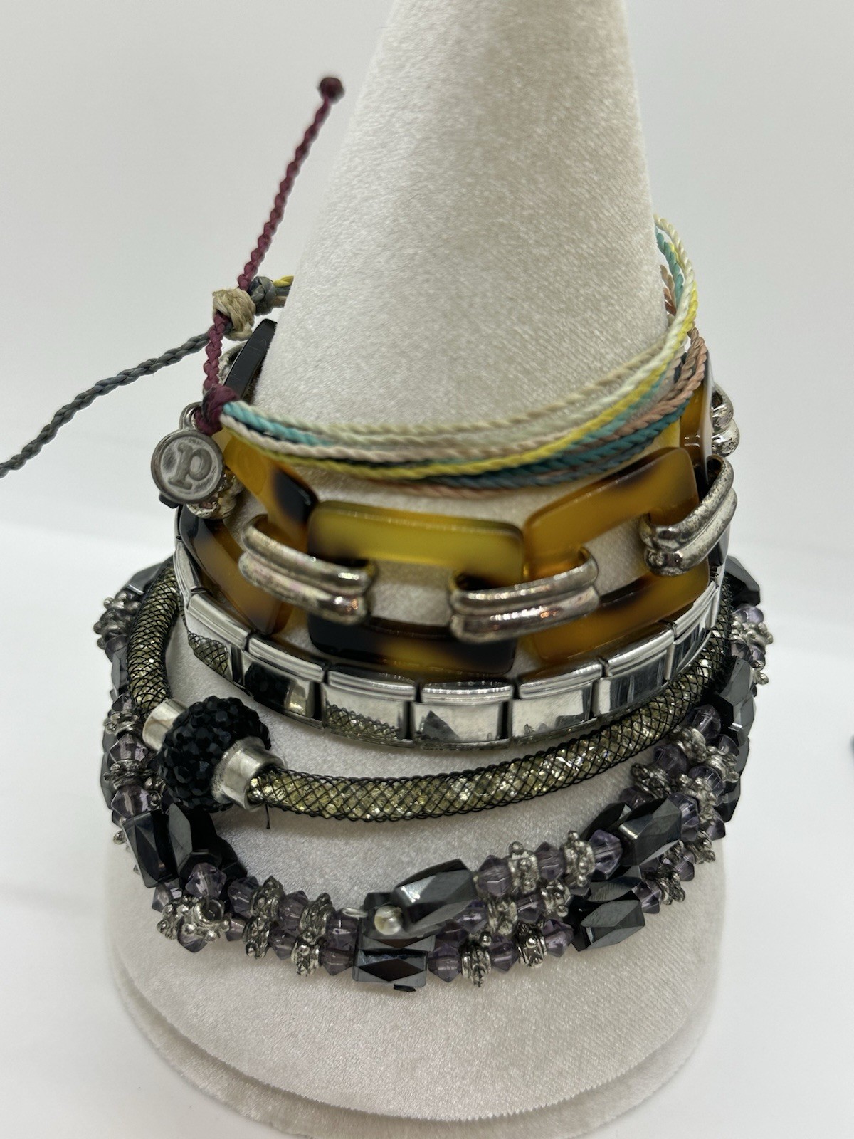 Mixed Bracelet Lot 5 Pc Acrylic Link Italian Charm Mesh Crystal Beaded Boho