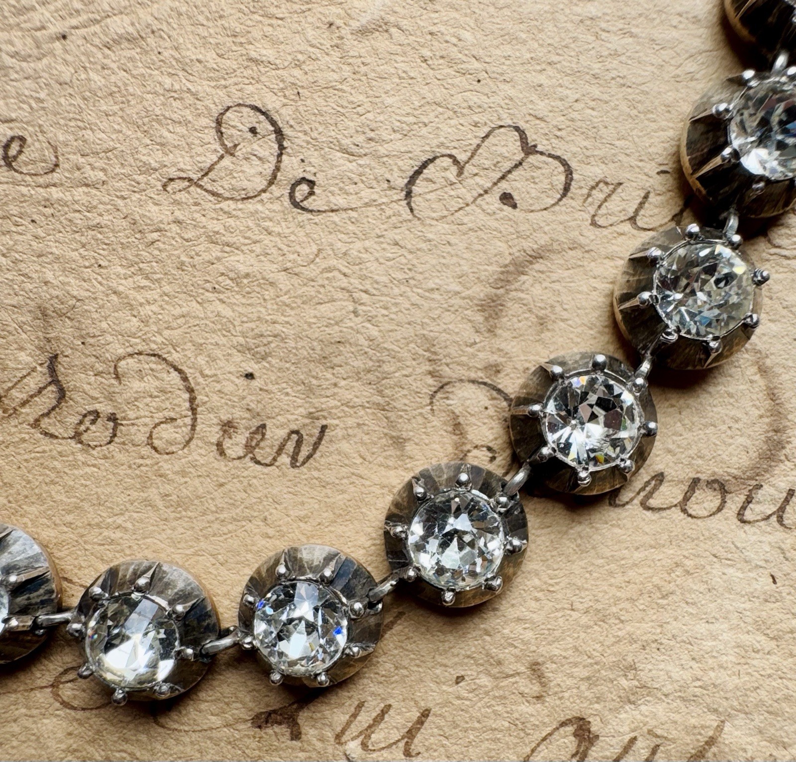 Antique Georgian Silver Paste Rivière Collar Necklace 15” Estate Rare Pre 1837
