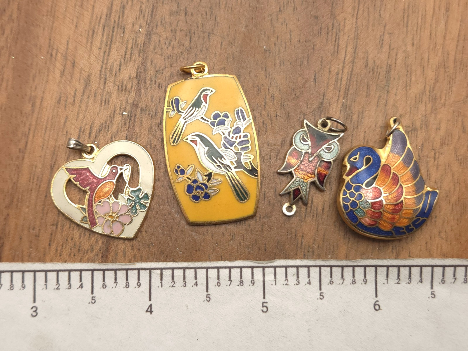 Vintage Enamel Cloisonne Birds Owl Floral Craft Pendants Jewelry Making Lot 2