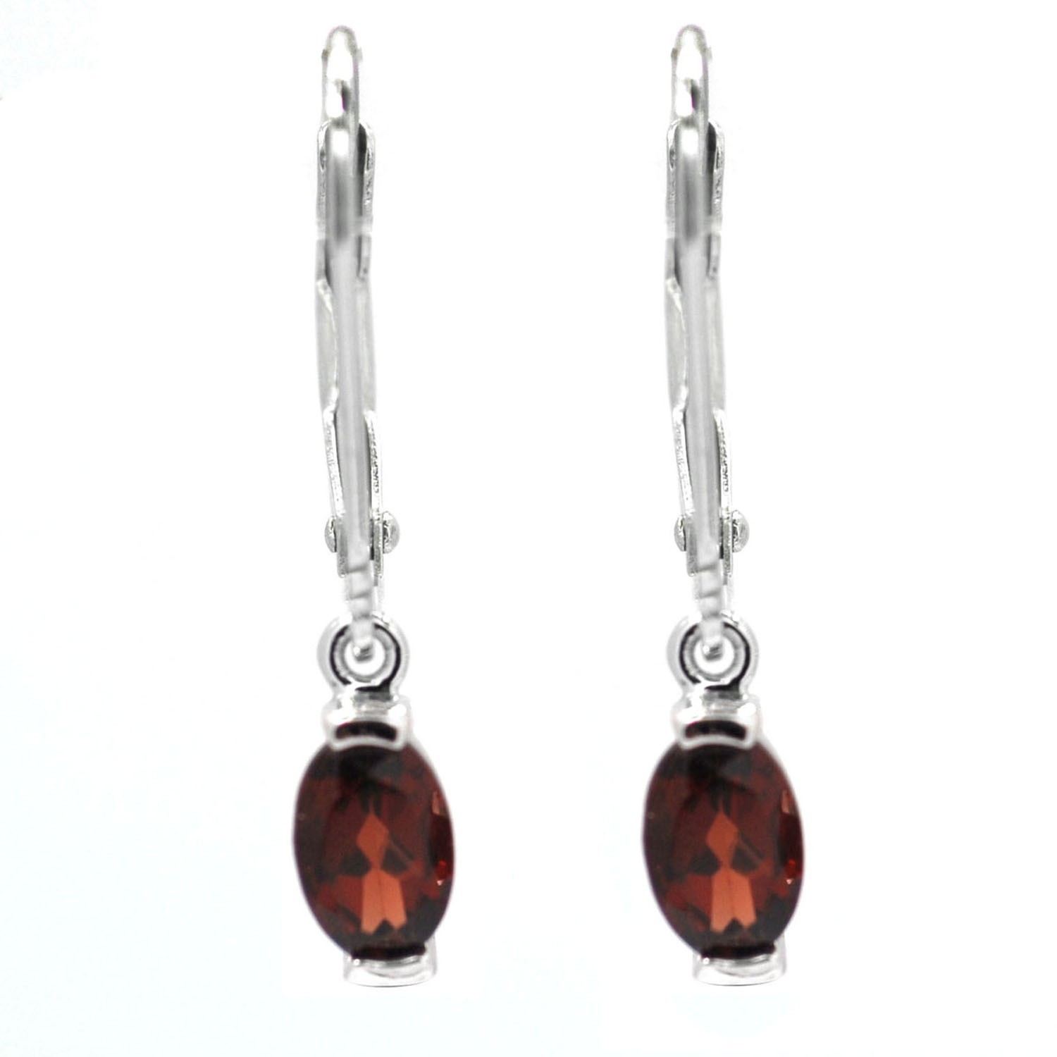 De Buman Sterling Silver 1.14ctw Oval Garnet Elegant Leverback Dangle Earrings