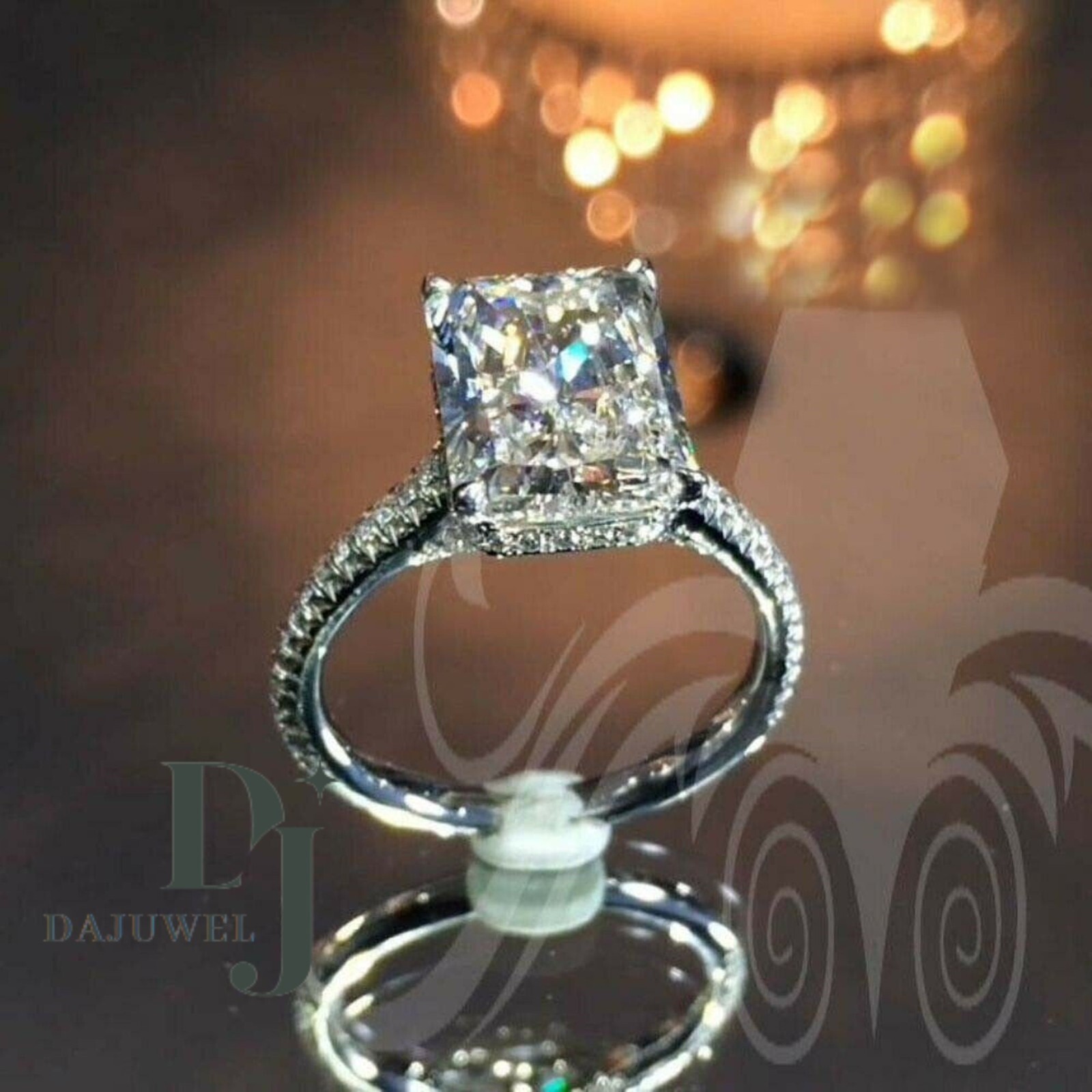 Moissanite Solitaire Engagement Ring 2.50 Carat Radiant Cut Solid 14K White Gold