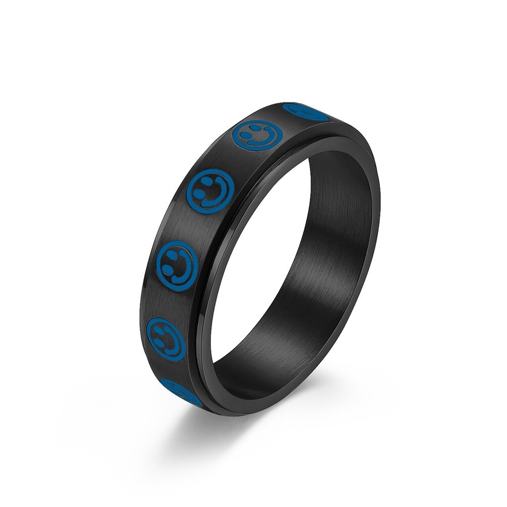 Smiley Face Anxiety Fidget Spinner Ring in Stainless Steel