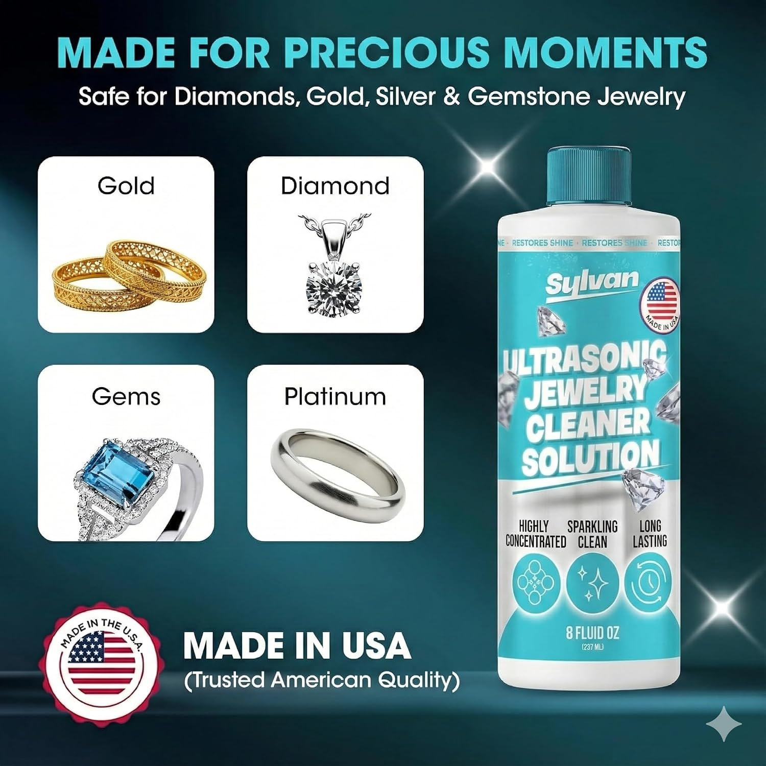 Ultrasonic Jewelry Cleaner Solution Concentrate | 100+ Uses | 8 Oz | Made in …