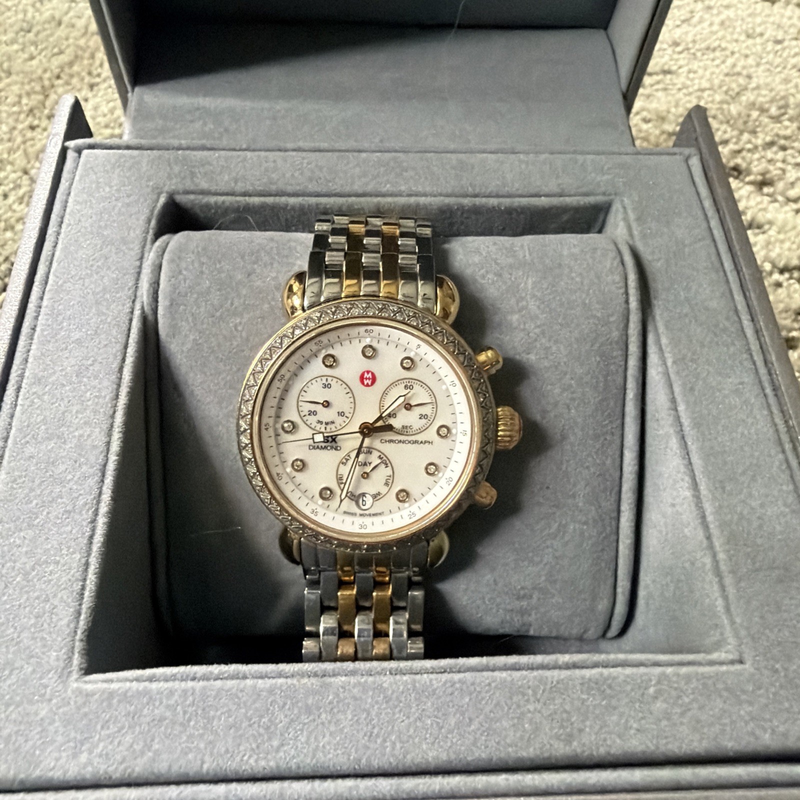 Michele CSX Diamond Chronograph 2 Tone Silver & Gold Stainless Steel Watch