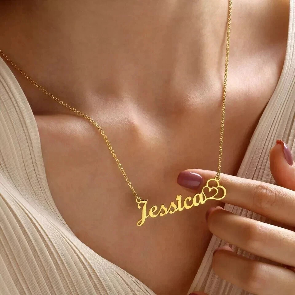 Personalized Name Custom Letter Pendant 18″ Necklace Gift 14K Yellow Gold Plated