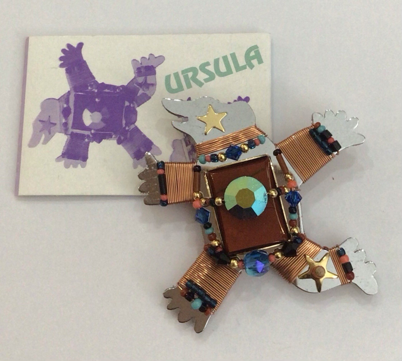 Liztech Ursula Bear Brooch Pin NWT Glass Beads AB Copper Coated Wire Nov-17