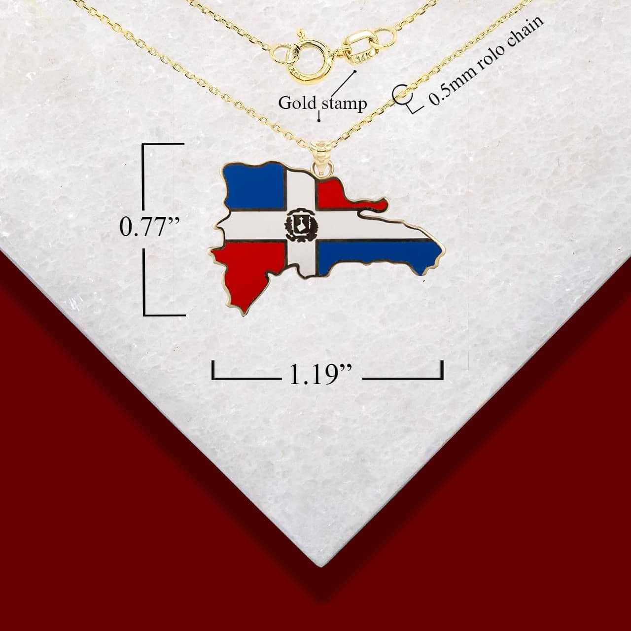 Gold Map of Dominican Republic Country Flag Enamel Pendant Necklace
