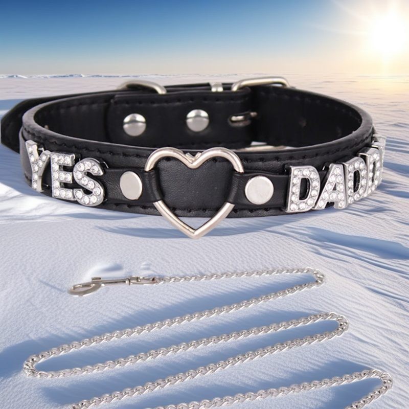 SEX WIFE Choker DIY BDSM Gift Necklace Heart Custom Collar Chain Metal Leash J4