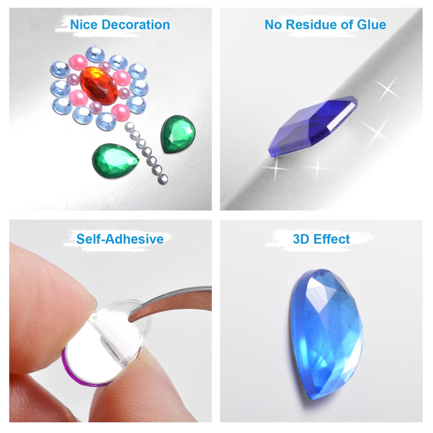 Gem Rhinestone Stickers for Crafts Self Adhesive Jewels with Multicolor Assorted