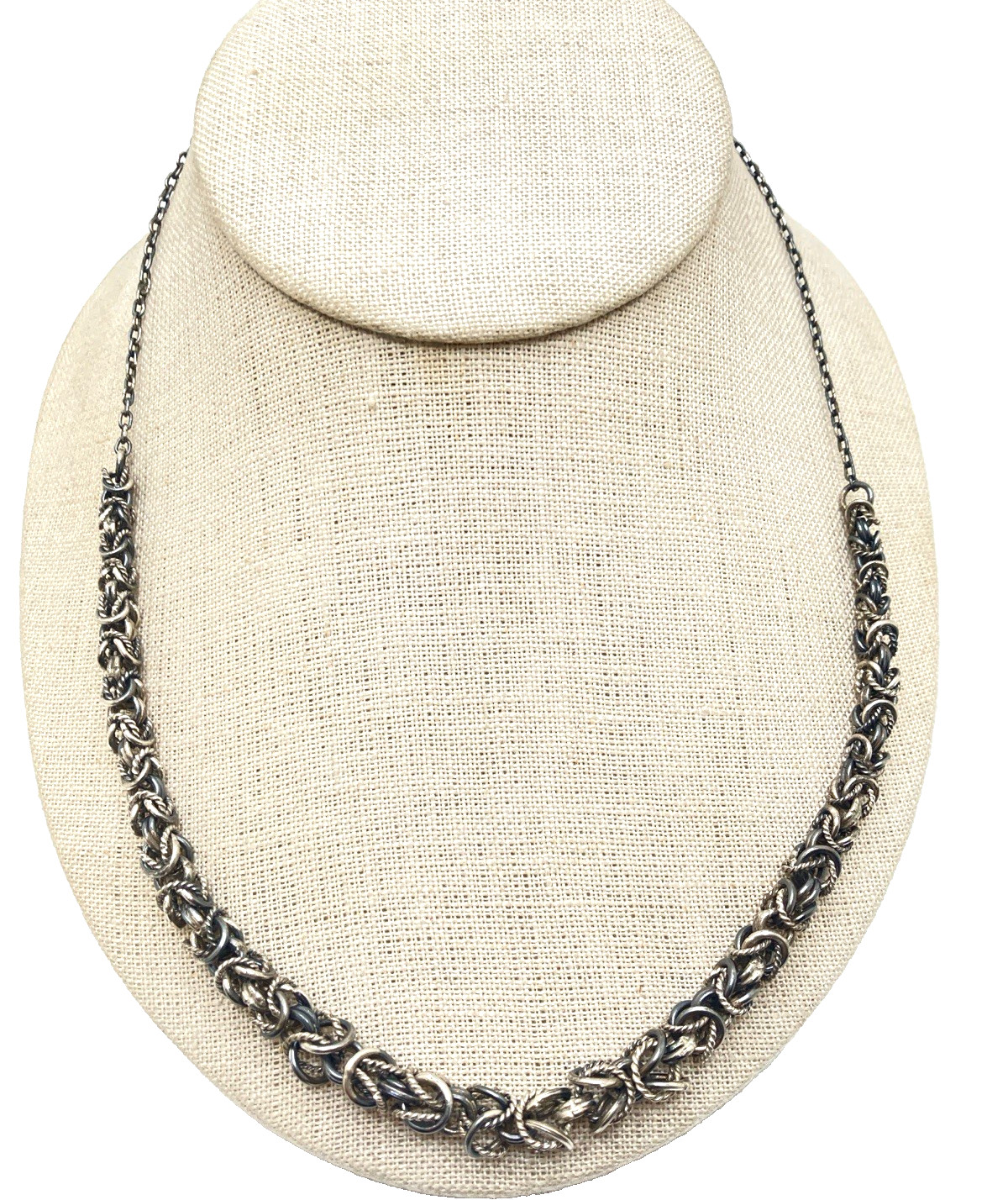 Sterling Silver Byzantine Chain Link Necklace 19.5″