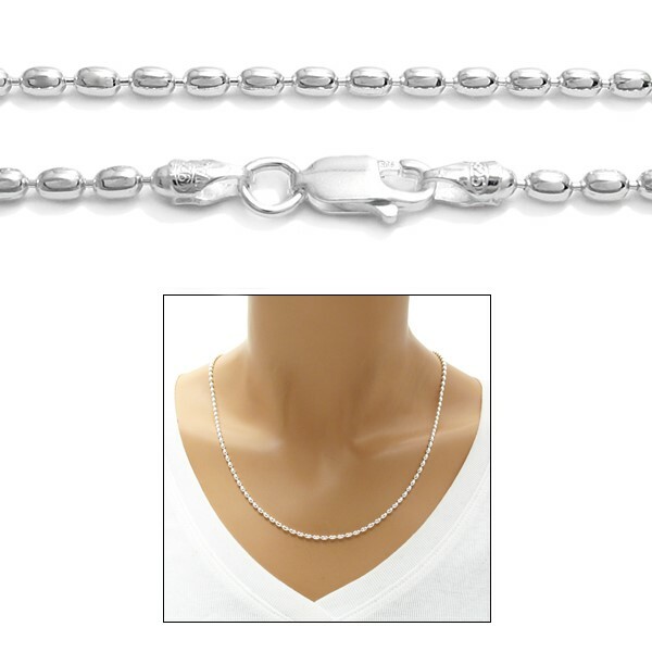 925 Sterling Silver 2mm Oval Rice Bead Chain Necklace or Bracelet 230 Gauge