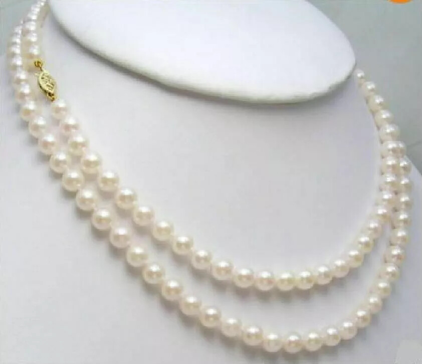 36 inch genuine 7-8mm AKOYA AAA++white natural pearl necklace with 14K gold buck
