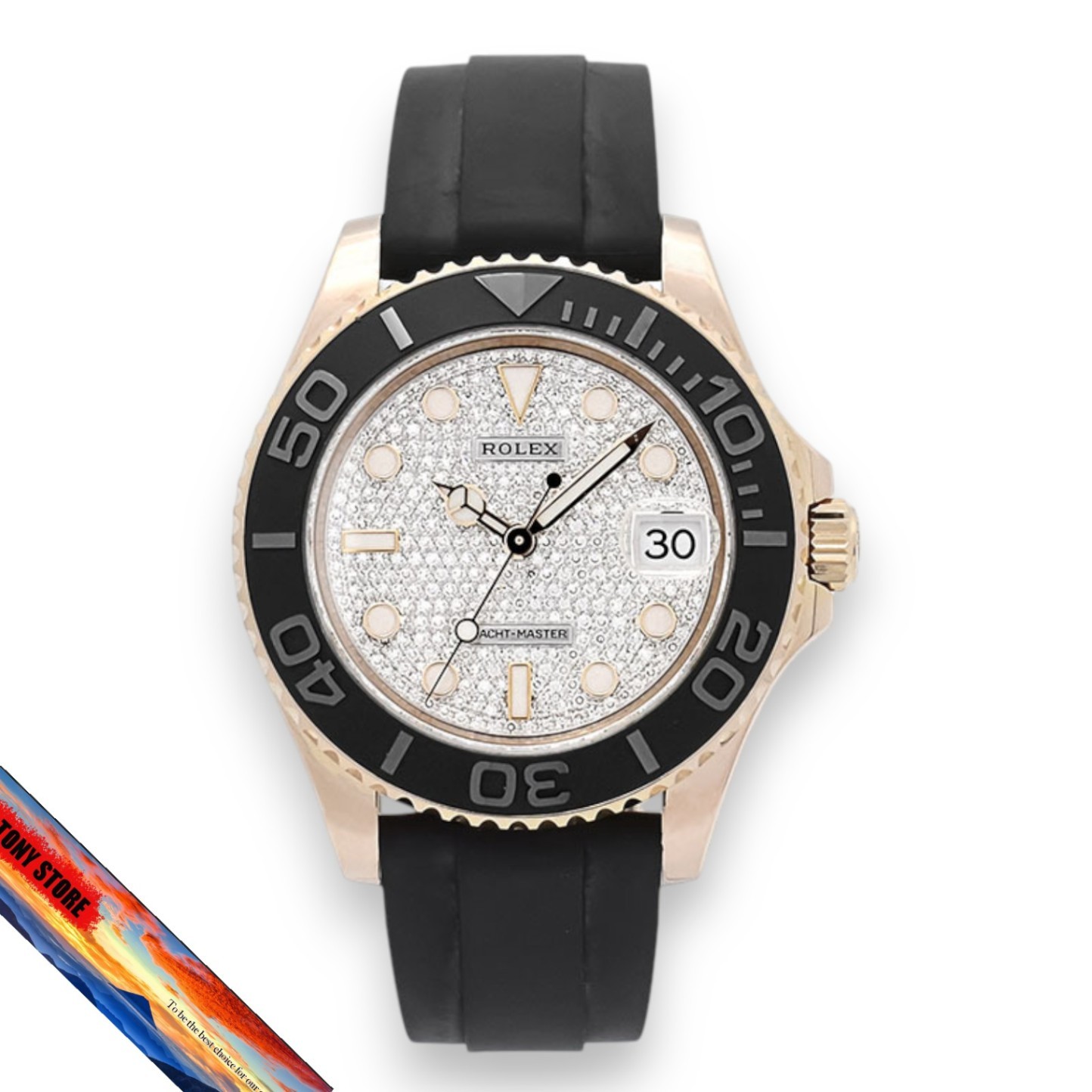 Rolex Yacht Master 37mm Pave Diamond 18K Everose Gold Oysterflex
