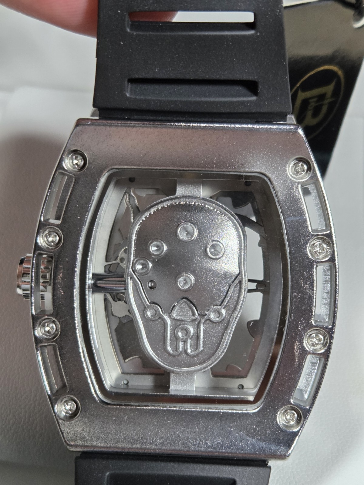 BIBI Luxury Watch B0292 Black Skeleton Dial, Silver Case, Black Silicone Band
