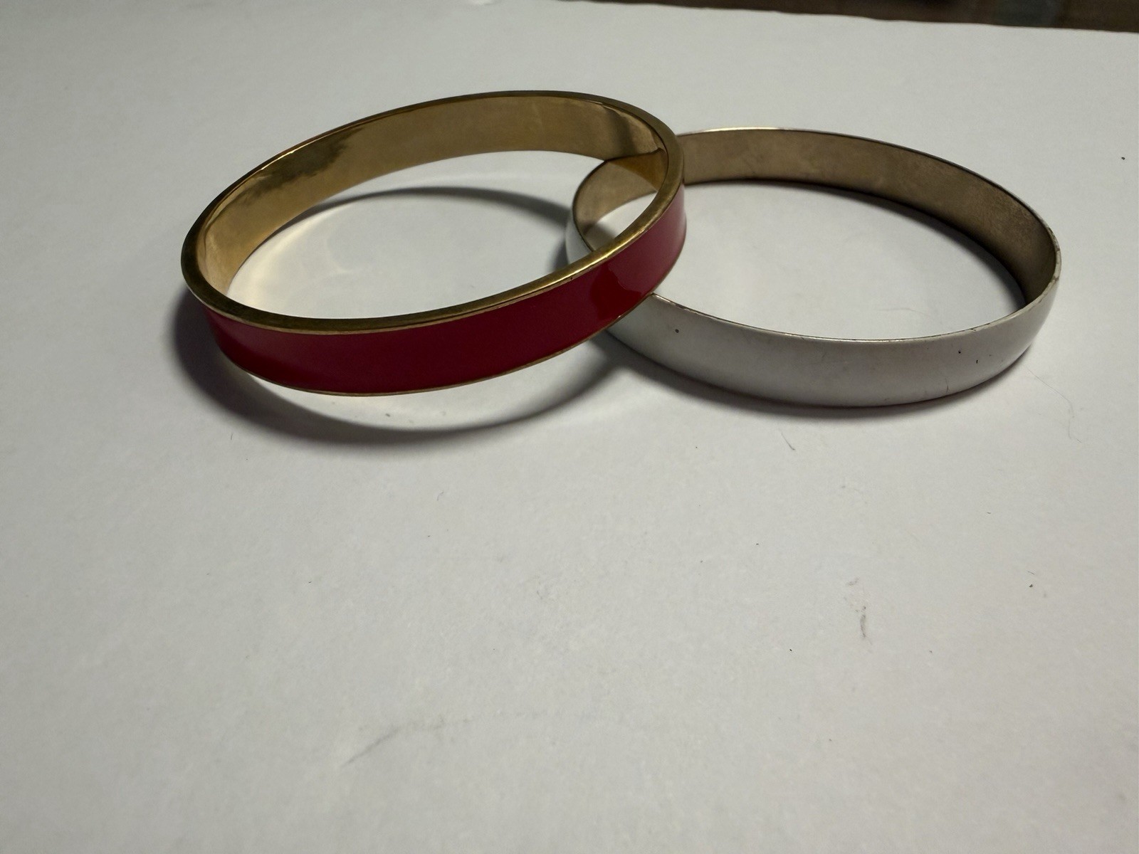 Vintage Enamel Bangle Bracelet Set Of 2, Gold Tone Red White 1980s