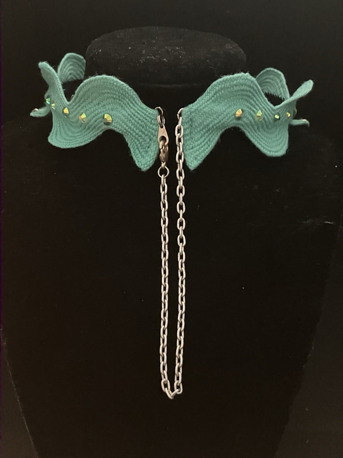 Green Turtle With Gems Spring Action Choker, Hand Made, MiaChavi Geekery