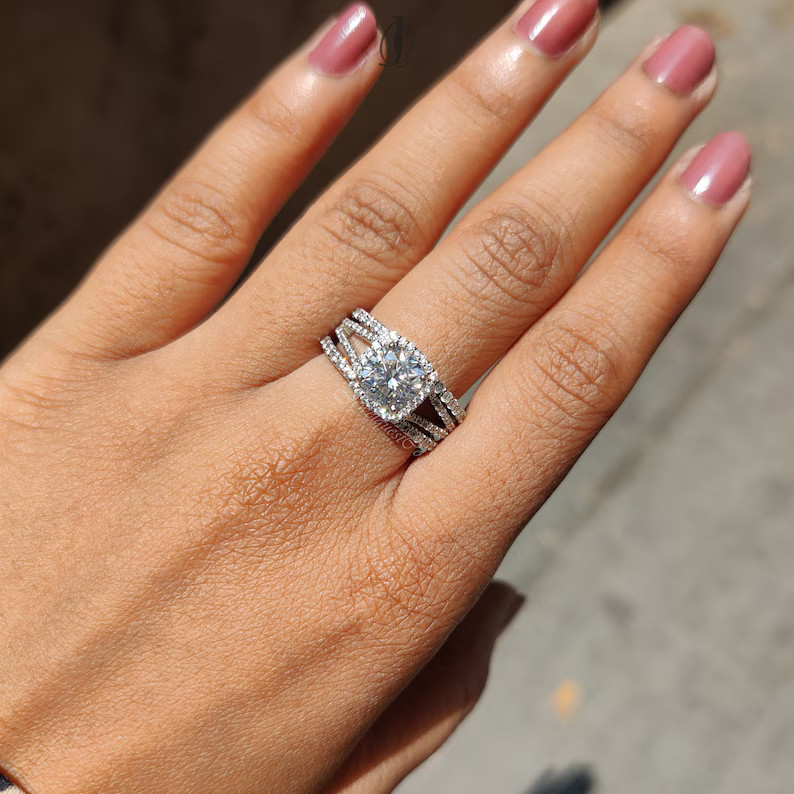 3.60Ct Cushion-Cut EF/VS1 Lab Grown Diamond Engagement Ring Set 14K White Gold