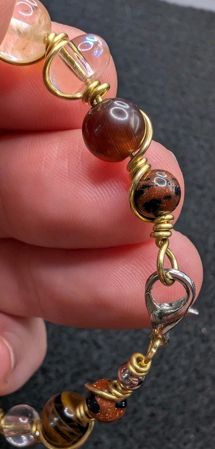 Bronzite Stone Chunky Beaded Women’s Stretch Bracelet (16cm) Small Wrist