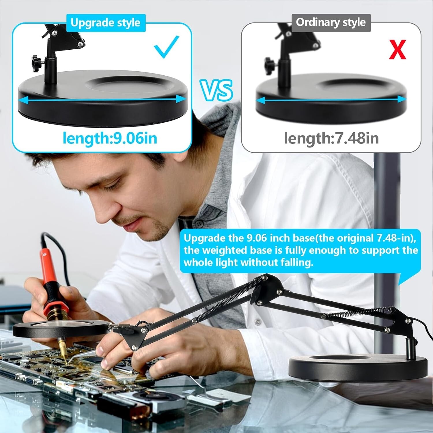 Premium 10X Dimmable Magnifying Desk Lamp with Heavy Base & 3 Color Temperatures