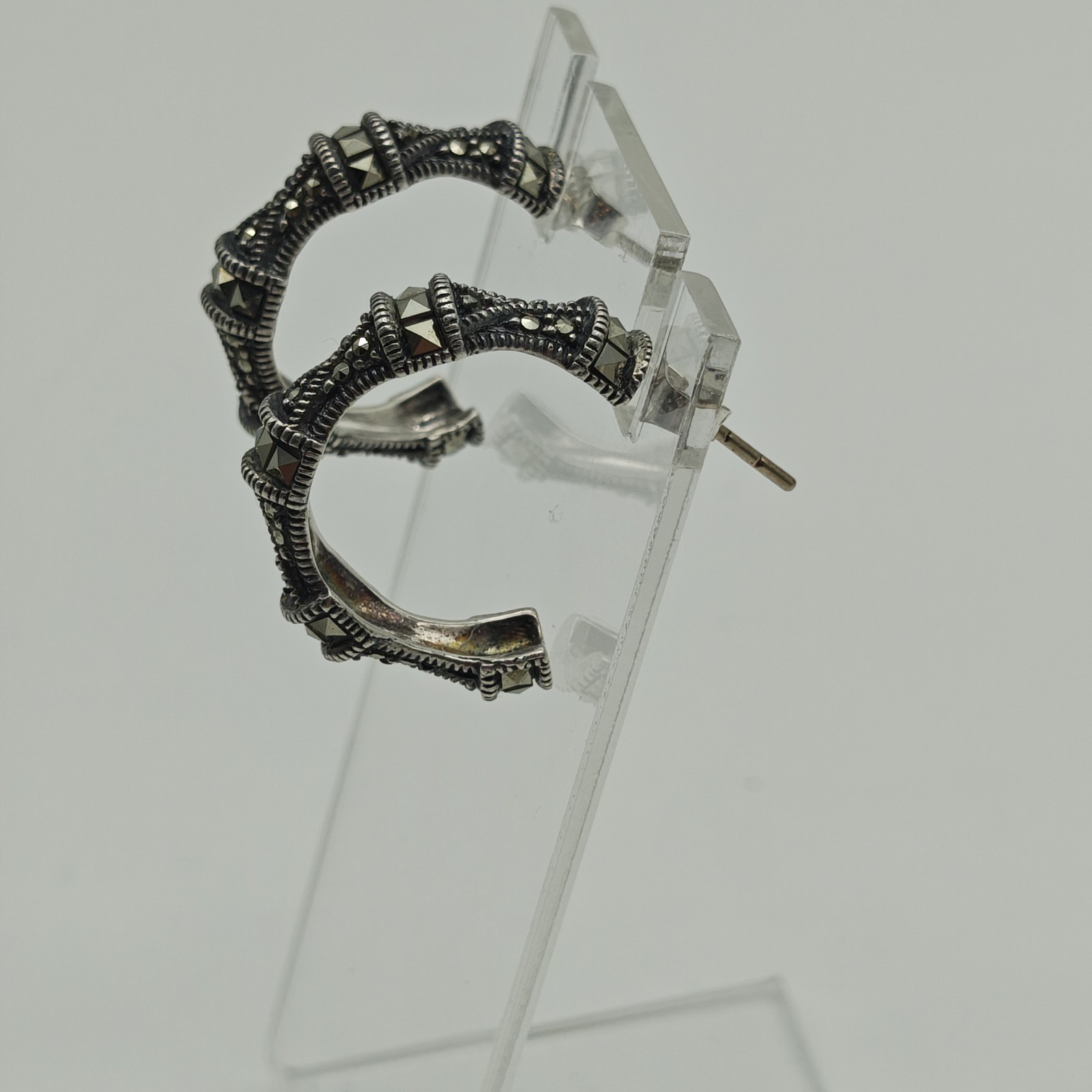 Vintage Judith Jack Sterling Silver 925 Marcasite Hoop Earrings