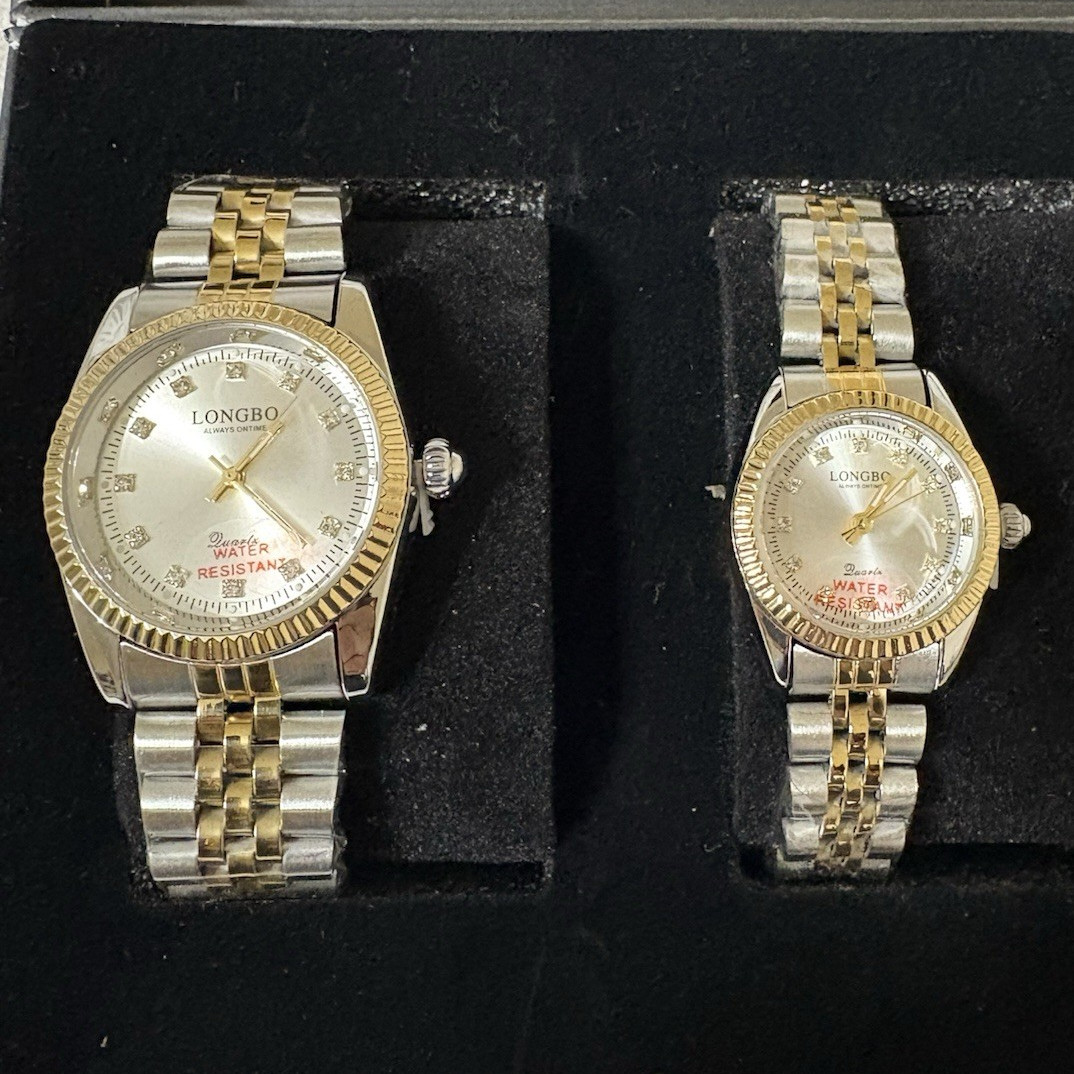 LONGBO His & Hers Two-Tone Quartz Analog Bracelet Watches w/ Box, Diamond