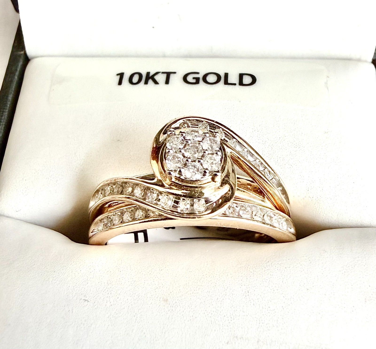 Forever Bride Wedding Ring & Band Set 10K Yellow Gold 1/4 CTTW Diamond, Size 7