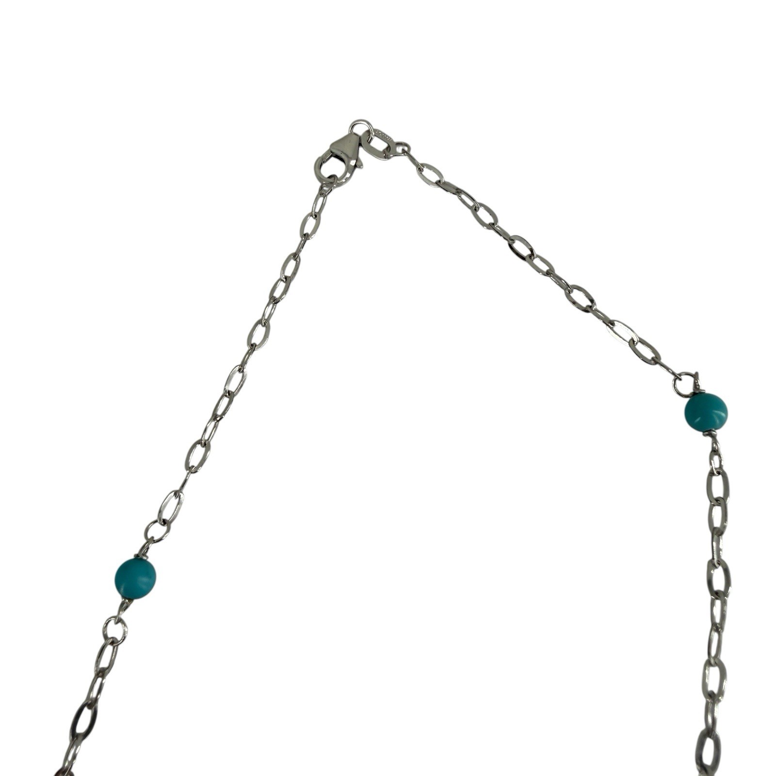 14k white gold turquoise bead station necklace 20″ 2.4 grams