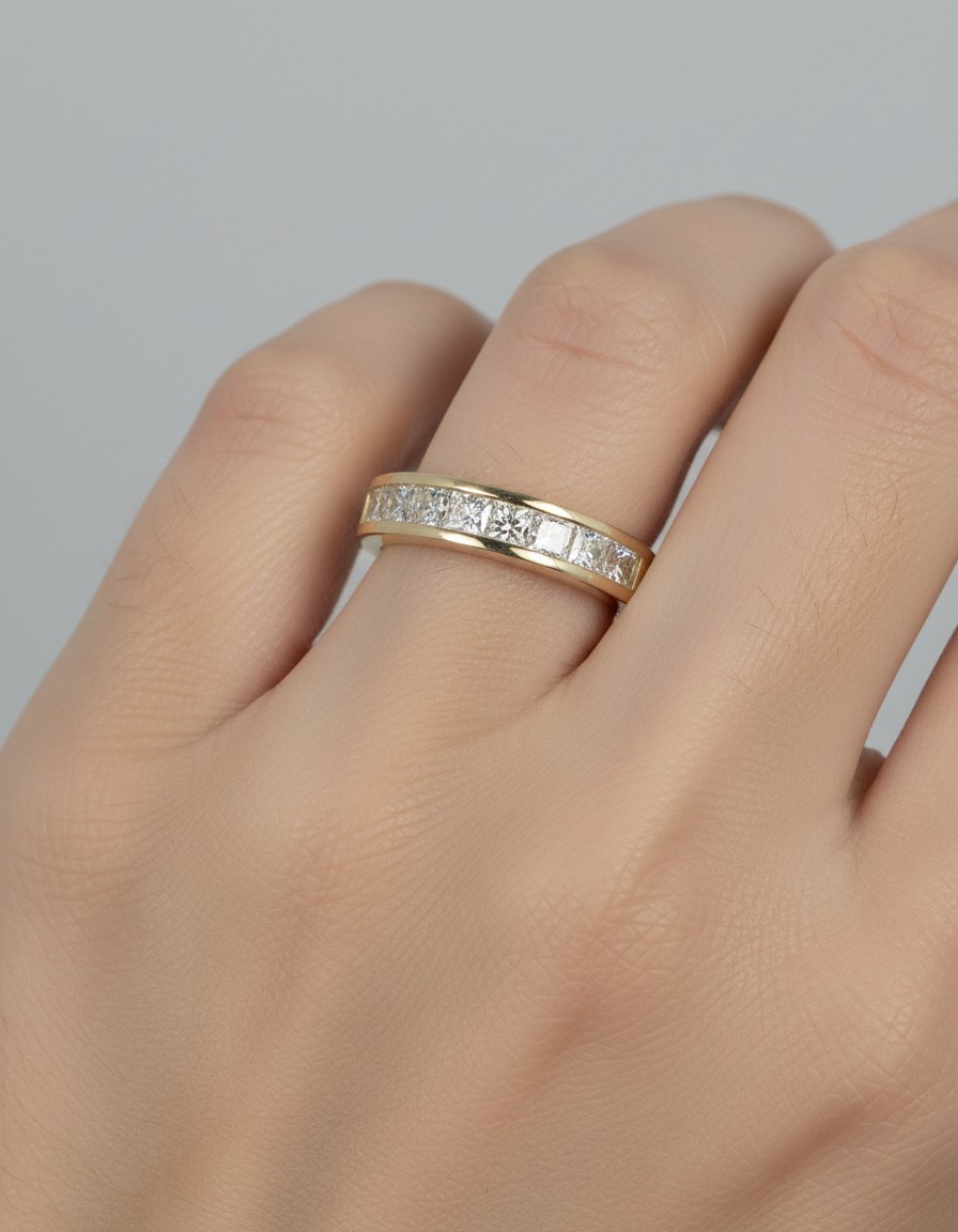 2Ct Princess Lab-Created Diamond Engagement Band Ring 14k Yellow Gold Plated