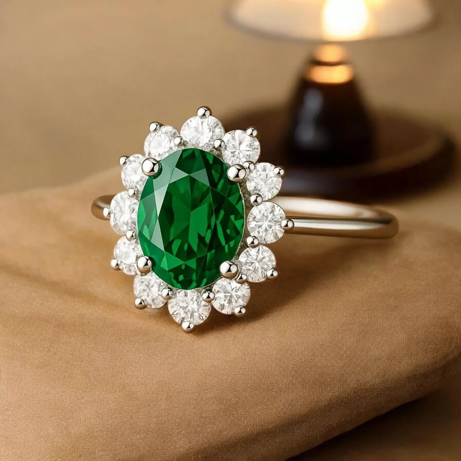 2.31 Ct Oval Cut Natural Emerald Diamond Wedding Ring 14K Solid White Gold