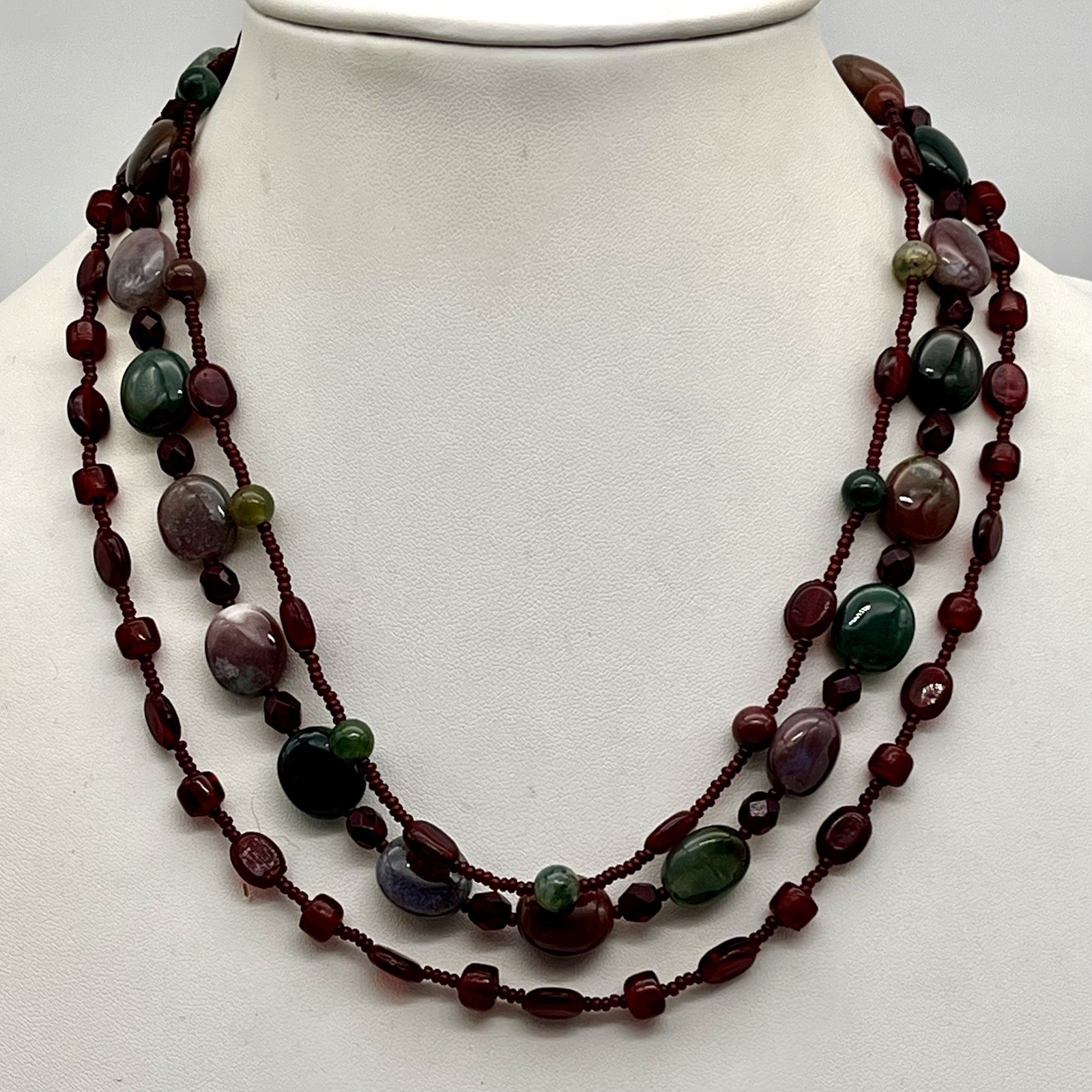 Boho Agate Necklace Bracelet Jewelry Set Rich Earth Tone Stones