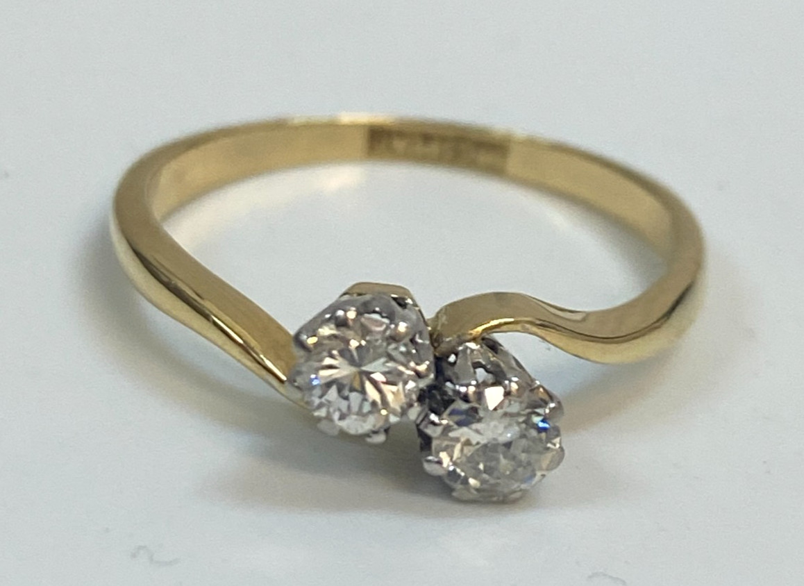 18K Yellow Gold & 0.35CT Diamond Ring Size M 1/2 (US 6.5) Vintage Jewellery
