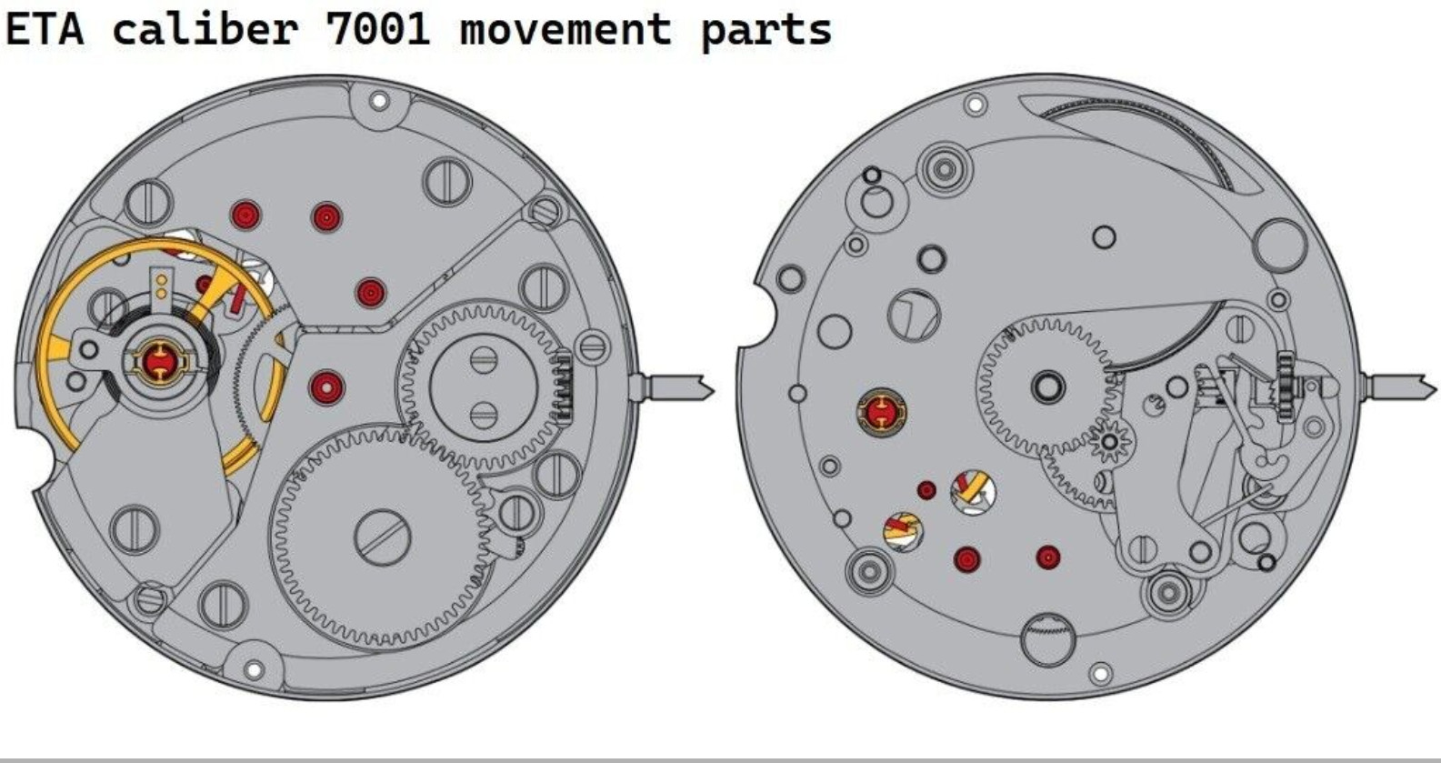 ETA 7001 (Peseux 7001) New Spare Parts