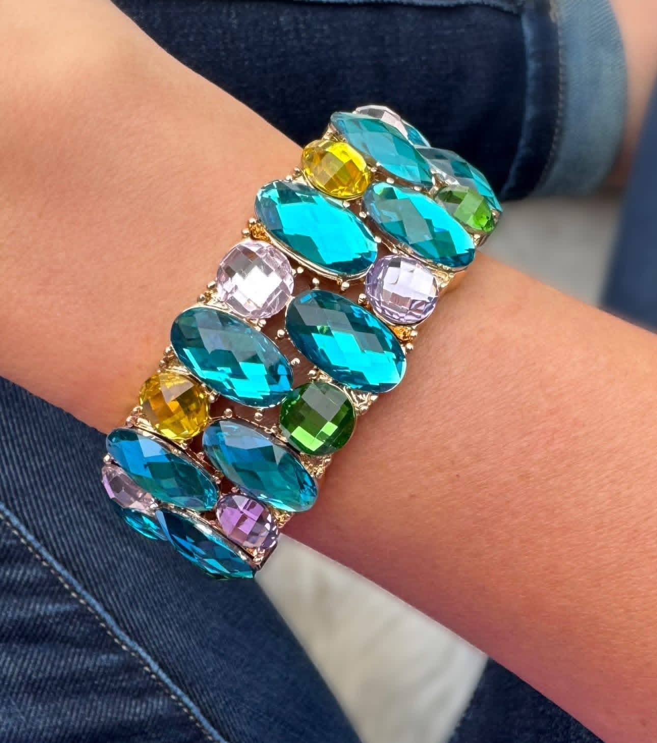 Park Lane Jewelry BOTANICAL Stretch to Fit Bracelet MULTICOLOR CRYSTALS BNWT