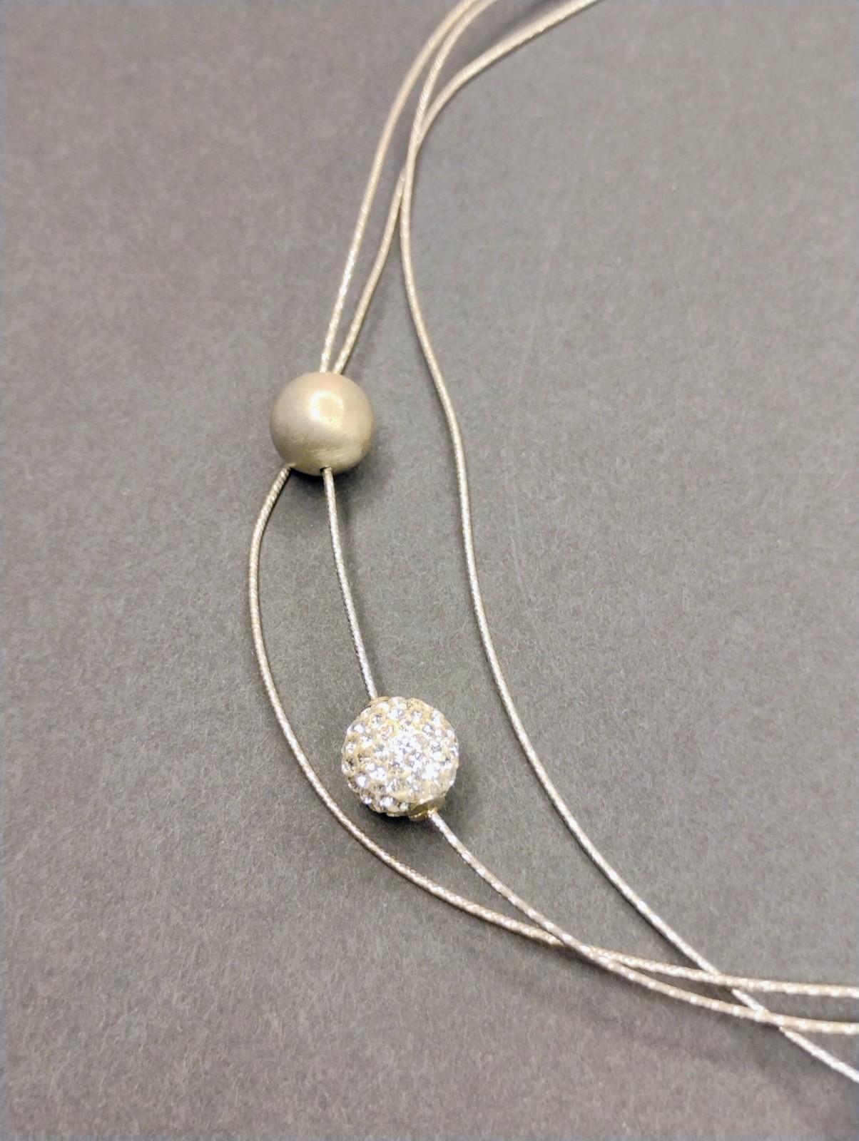Signed Midas .925 Sterling Silver Ball Bead Cz Station Necklace