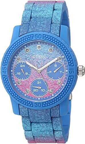GUESS Women’s Silicone Blue Multicolor Watch Pink Multifunction diamond U0944L2