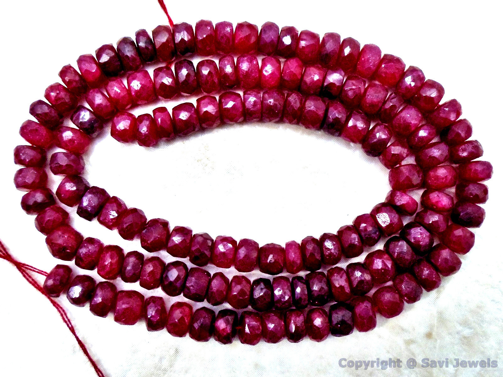 RUBY 3.5-4mm Faceted Rondelle 8″ Strand 35 Ctw (85 Precious Ruby Beads approx.)